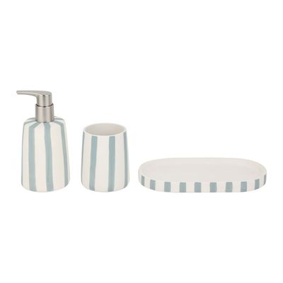 Adelyn Set Of 3 Ceramic Bath Set Beige With Blue 8.6X17.1 Cm Tb21353-Set3