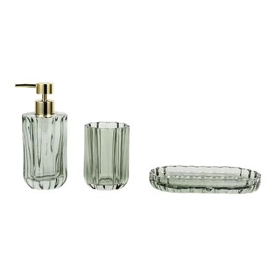 Adelyn Glass Floral Bath Set/3 Green 20X12X3Cm