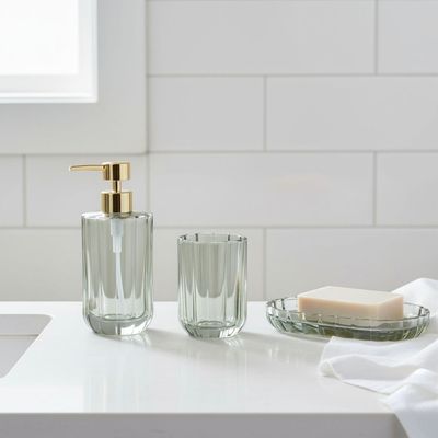 Adelyn Glass Floral Bath Set/3 Green 20X12X3Cm