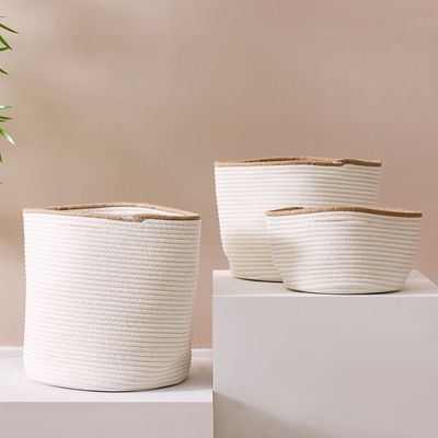 Magnus Set Of 3 Cotton Rope Storage Basket  White S:25X18Cm M:30X28Cm L:35X38Cm 