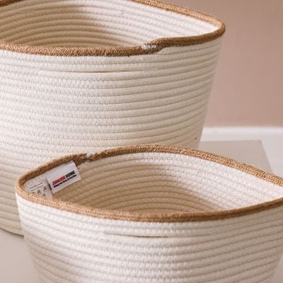 Magnus Set Of 3 Cotton Rope Storage Basket  White S:25X18Cm M:30X28Cm L:35X38Cm 