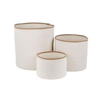 Magnus Set Of 3 Cotton Rope Storage Basket  White S:25X18Cm M:30X28Cm L:35X38Cm 