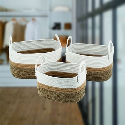 Magnus Set Of 3 Cotton Rope Sewing Basket   White L:36X28X20Cm M:34X24X19Cm S:30X22X18Cm 