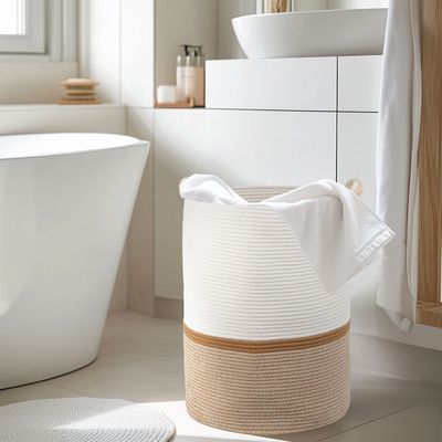 Macaw Cotton Rope Laundry Basket W/ Handles 43 X 43 X 56 Cm Beige & Light Brown