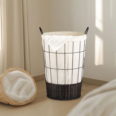 Macaw Laundry Basket Metal Grid Wirh Fabric Bag45X 43 X 68Cm Black