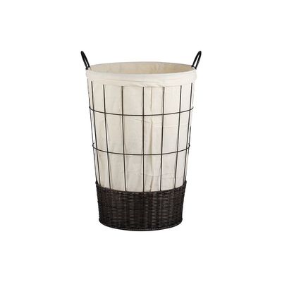 Macaw Laundry Basket Metal Grid Wirh Fabric Bag45X 43 X 68Cm Black