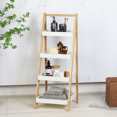 Oliver Bamboo 4 tier Slanding Shelf White 37x36.8x98Cm