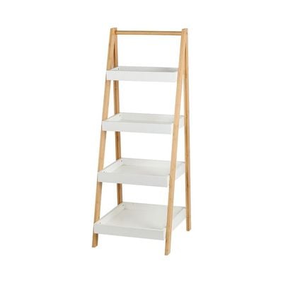 Oliver Bamboo 4 tier Slanding Shelf White 37x36.8x98Cm