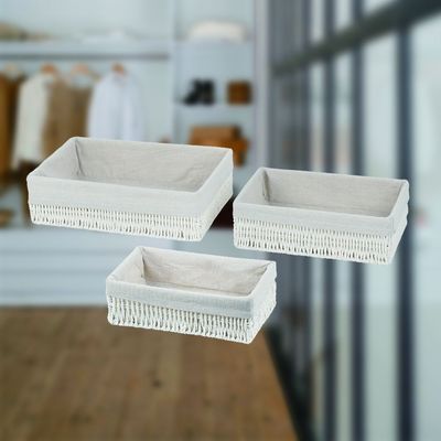 Magnus Set Of 3 Storage Basket With Cotton & Linen Bag White S:28X19.3X10Cm M:32X23.5X12Cm L:36X27X13Cm 