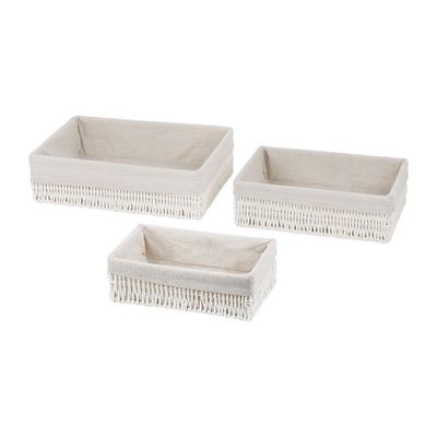 Magnus Set Of 3 Storage Basket With Cotton & Linen Bag White S:28X19.3X10Cm M:32X23.5X12Cm L:36X27X13Cm 