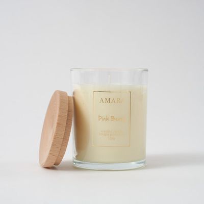 Amara scented candle w/wood lid Pink Berry - 198 g