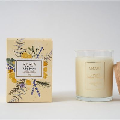 Amara scented candle w/wood lid Lemon and Baby Breath- 198 g