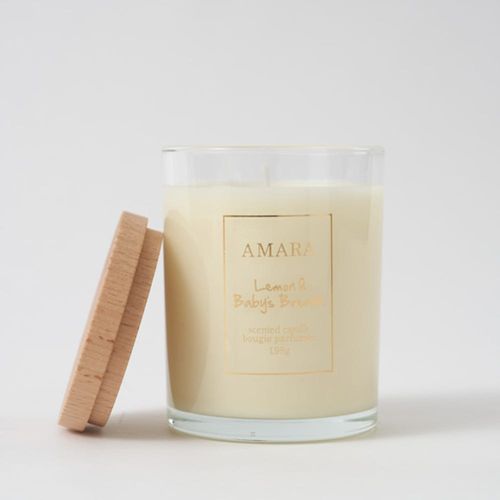 Amara scented candle w/wood lid Lemon and Baby Breath- 198 g