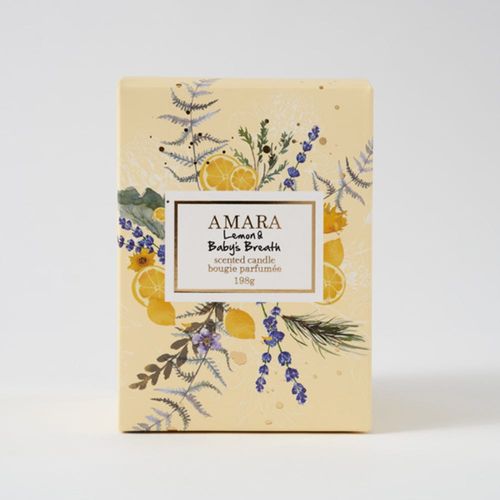 Amara scented candle w/wood lid Lemon and Baby Breath- 198 g