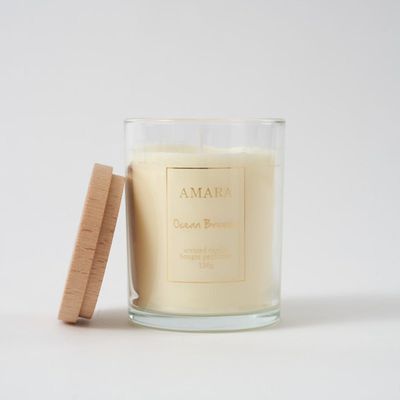 Amara scented candle w/wood lid Ocean Breeze- 198 g