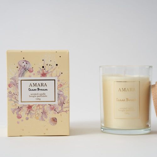 Amara scented candle w/wood lid Ocean Breeze- 198 g