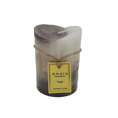 AW23-Amara Scented Pillar Candle Sage 7X10Cm (Vzl710Gry)