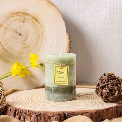 Amara Ombre Wax Pillar Candle 310G Olive 7X10Cm