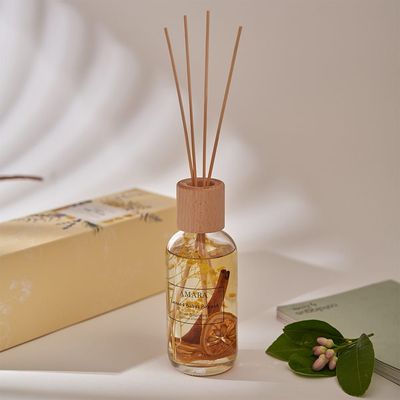 Amara 200ML Fragrance Diffuser Wood Lid Rattan Sticks Lemon and Baby Breath 8.5 x 8.5 x 28.6 Cm