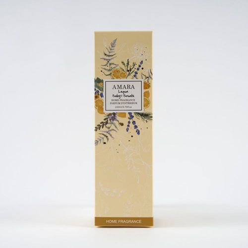 Amara 200ML Fragrance Diffuser Wood Lid Rattan Sticks Lemon and Baby Breath 8.5 x 8.5 x 28.6 Cm