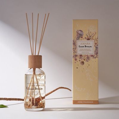 Amara 200ML Fragrance Diffuser Wood Lid Rattan Sticks Ocean Breeze 8.5x8.5x28.6 Cm