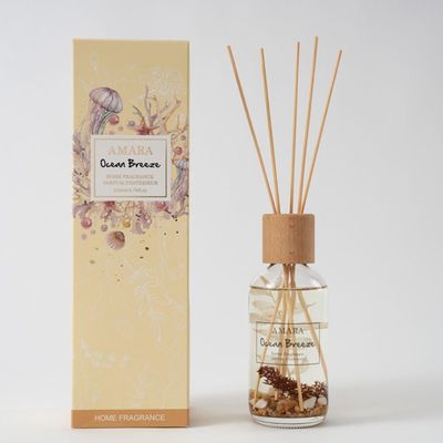 Amara 200ML Fragrance Diffuser Wood Lid Rattan Sticks Ocean Breeze 8.5x8.5x28.6 Cm