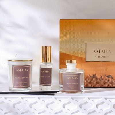 Amara Candle + Reed Diffuser + Room Spray Set - Night Armour - 50 ML, 120 ML 