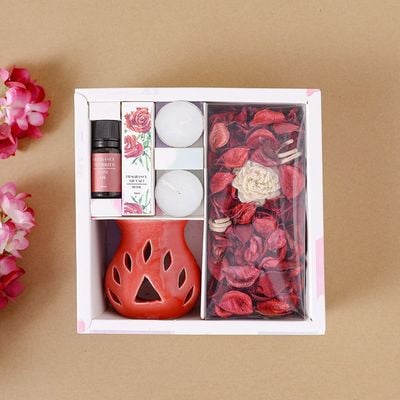 Amara Potpourri Set with Ceramic Burner + Rose Oil (15 ML) + Tea Light (x2)  