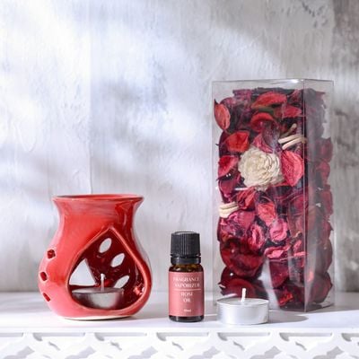 Amara Potpourri Set T Lightx2 + Ceramic Burner+15Ml Oil - Rose