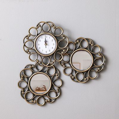 Reza Ornate Mirror With Clock Wall Décor S/3 25Cm