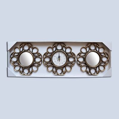 Reza Ornate Mirror With Clock Wall Décor S/3 25Cm