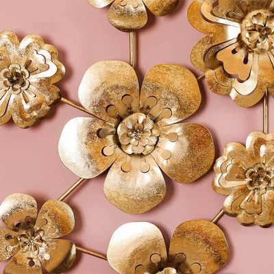 Rustic Metal Wall Decor Flower Gold