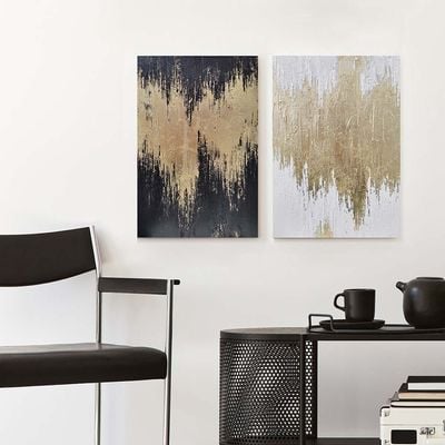 Lorena Set Of 2 Gold And Silver Abstract Canvas 40X60Cm