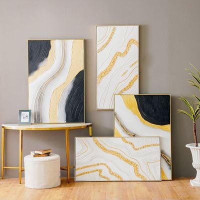 Palladir Set Of 2 Hand Painted Abstract Canvas With Gold Foil 82X122Cm 