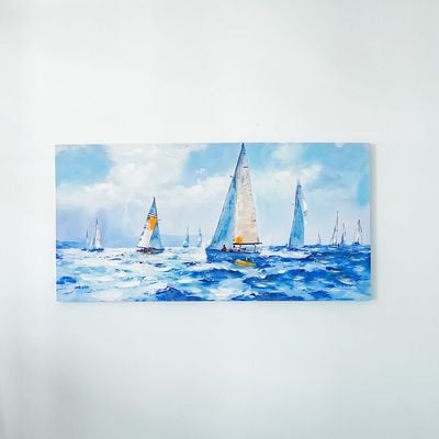 Rabat Sailboat In Ocean Canvas Wall Art 60x120x3Cm