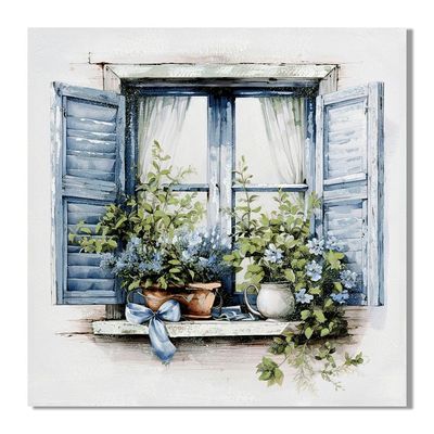 Rabat Urban Window With Flowers Canvas Wall Art 80x80x3Cm