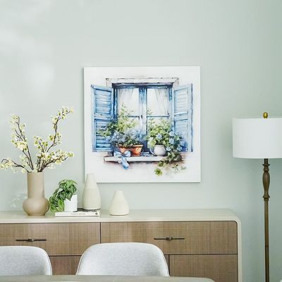 Rabat Urban Window With Flowers Canvas Wall Art 80x80x3Cm