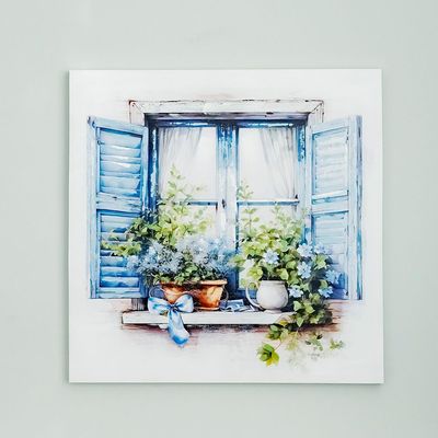 Rabat Urban Window With Flowers Canvas Wall Art 80x80x3Cm