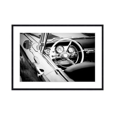Latin Vintage Car Steering Wheel Wall Art W. Glass Frame 50X70Cm