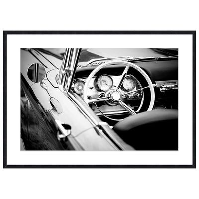 Latin Vintage Car Steering Wheel Wall Art W. Glass Frame 50X70Cm