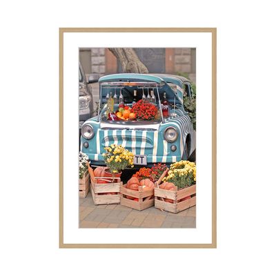 Latin Car Flower Shop In Sicilly Wall Art W. Glass Frame 50X70Cm