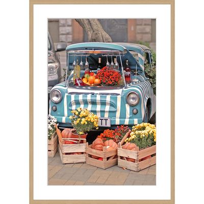 Latin Car Flower Shop In Sicilly Wall Art W. Glass Frame 50X70Cm