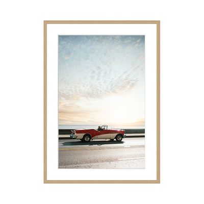 Latin Driving Into The Sunset Wall Art W. Glass Frame 50X70Cm