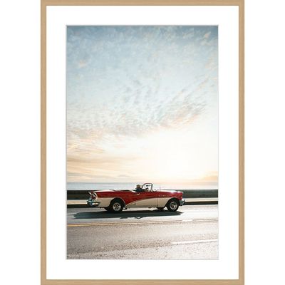 Latin Driving Into The Sunset Wall Art W. Glass Frame 50X70Cm
