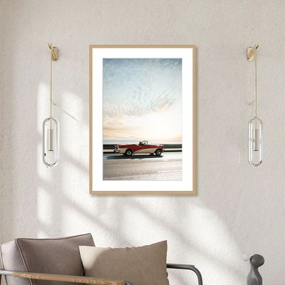 Latin Driving Into The Sunset Wall Art W. Glass Frame 50X70Cm