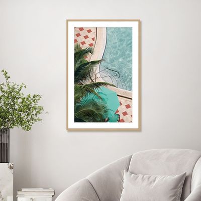 Latin Pool And Plam Wall Art W. Glass Frame 60X90Cm