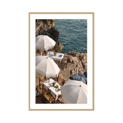 Latin Picnic On The Cliff Wall Art W. Glass Frame 60X90Cm