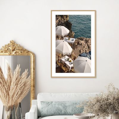 Latin Picnic On The Cliff Wall Art W. Glass Frame 60X90Cm