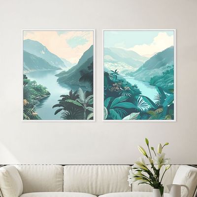 Latin Blue Valley S/2 Framed Canvas 2Pcs:40X50