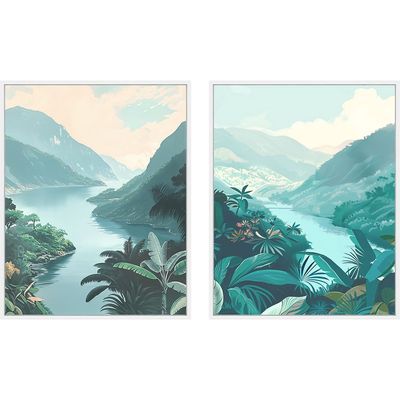 Latin Blue Valley S/2 Framed Canvas 2Pcs:40X50